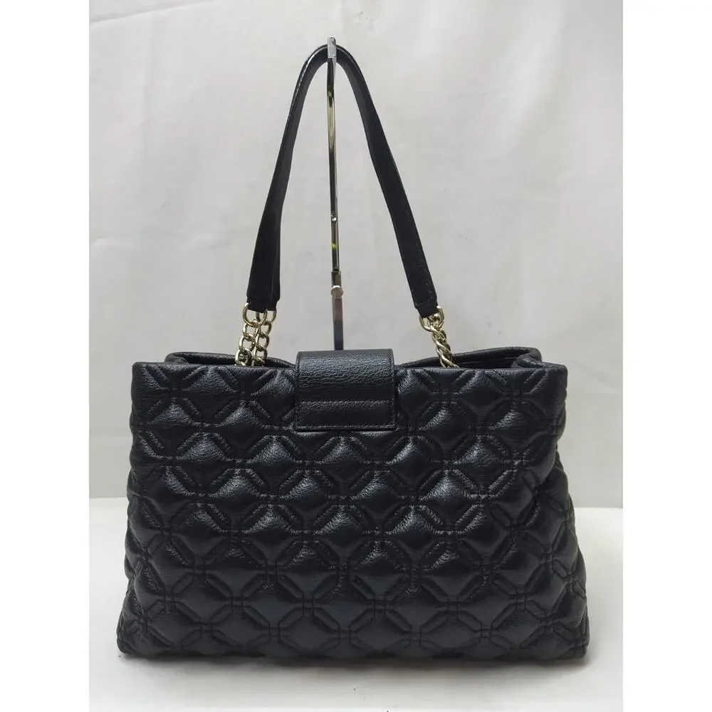 Kate Spade Black Leather Quilted Chain Strap Turnlock Satchel Shoulder Bag